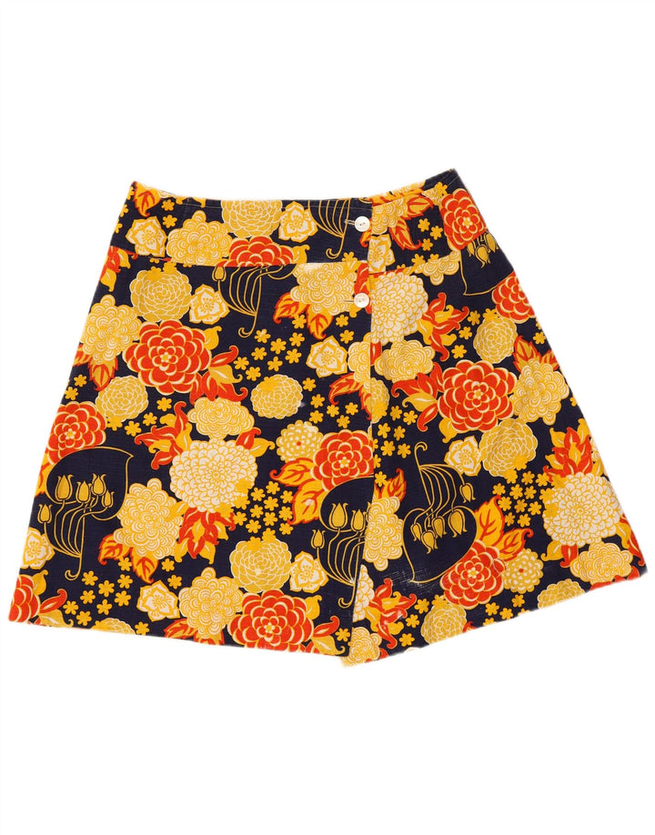 Vintage Γυναικεία Mini Wrap Φούστα W30 Medium Yellow Floral Retro