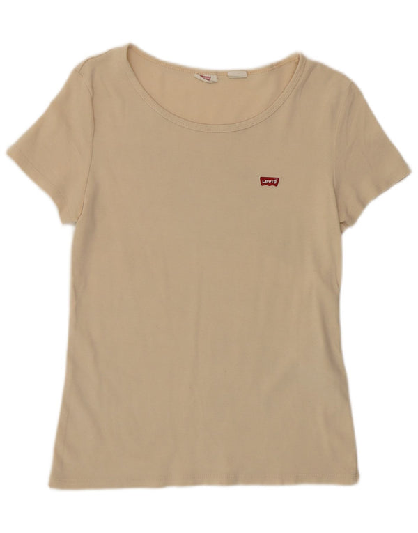 Γυναικείο T-Shirt LEVI'S Top UK 12 μεσαίο μπεζ βαμβακερό