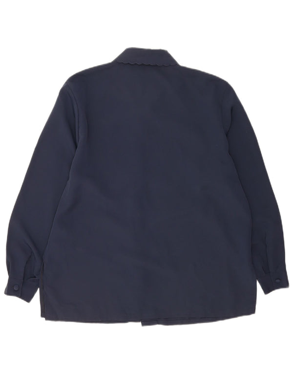 Vintage γυναικείο πουκάμισο μπλούζα UK 14 Medium Navy Blue Floral