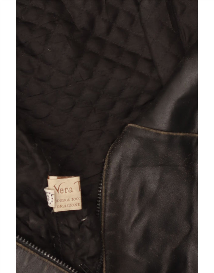 VINTAGE Γυναικείο Δερμάτινο Μπουφάν IT 42 Μεσαίο Μαύρο Δερμάτινο