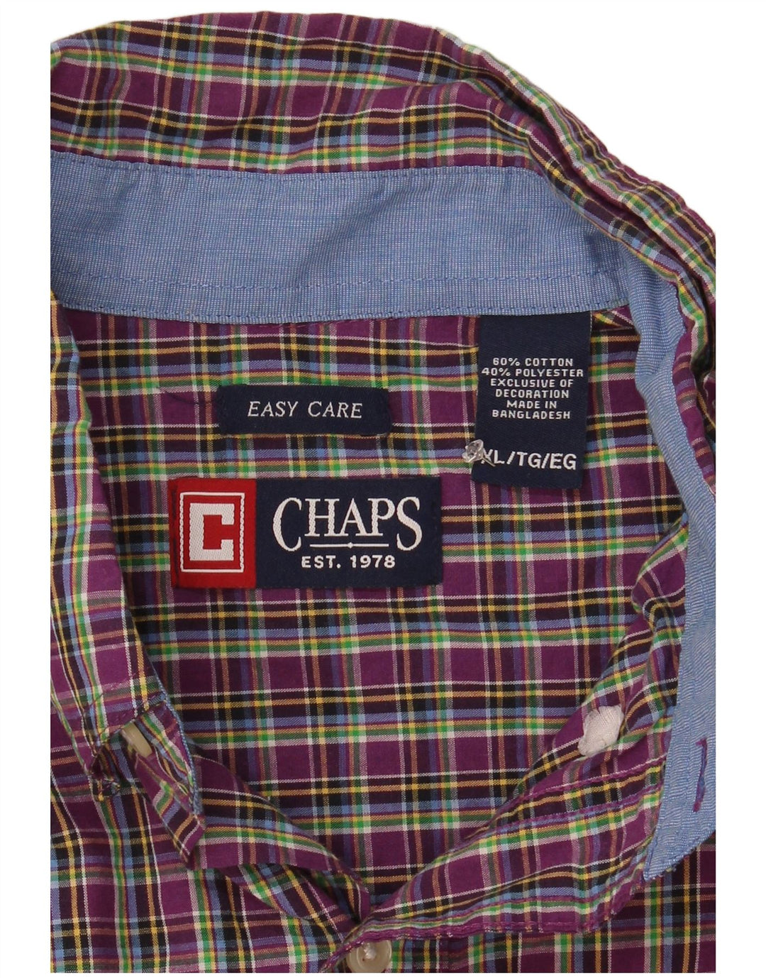 Chaps Ανδρικό πουκάμισο Easy Care XL Purple Check Cotton