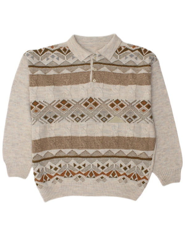 Vintage ανδρικό πουλόβερ με λαιμόκοψη IT 52 Large Grey Fair Isle