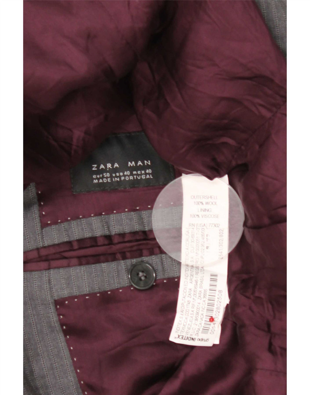 Zara Ανδρικό σακάκι μπλέιζερ με 3 κουμπιά EU 50 Μαλλί με μεσαίο γκρι ριγέ