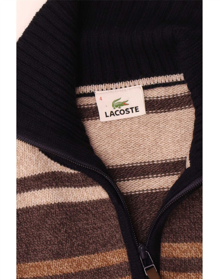Ανδρικό πουλόβερ ζακέτα Lacoste με φερμουάρ Μέγεθος 4 Μεσαίο καφέ ριγέ μαλλί