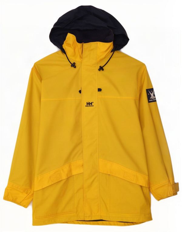 Helly Hansen Mens Graphic Hooded Rain Jacket UK 42 XL Yellow Colourblock