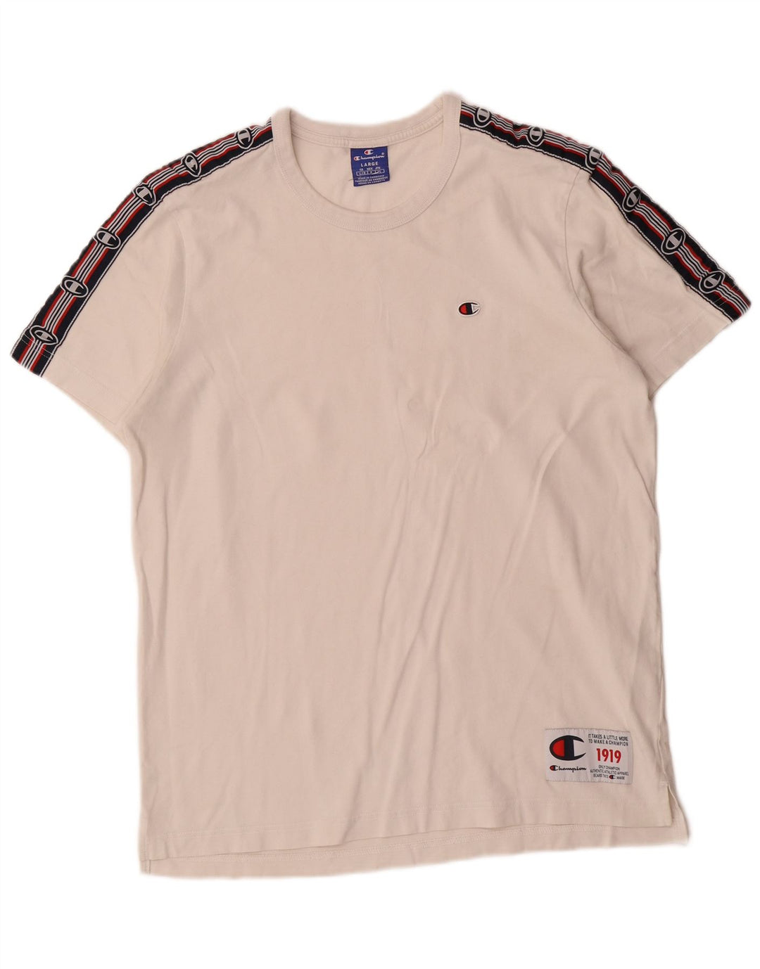 CHAMPION Ανδρικό γραφικό T-Shirt Top μεγάλο λευκό βαμβακερό