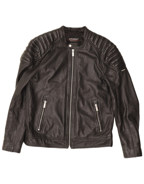 Superdry Ανδρικό Δερμάτινο Μπουφάν Biker UK 42 XL Μαύρο
