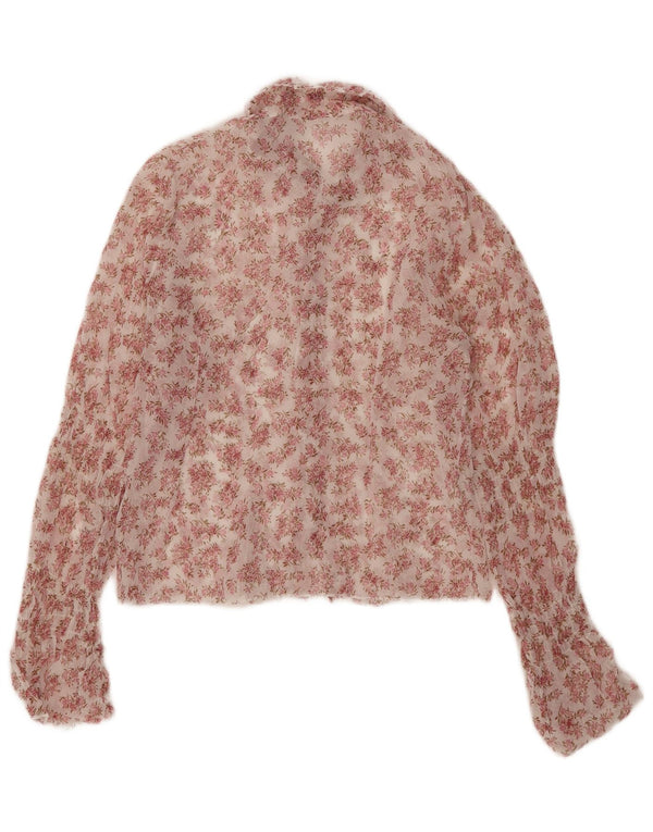 Vintage γυναικεία Crop See Through Μπλούζα UK 12 Medium Pink Floral