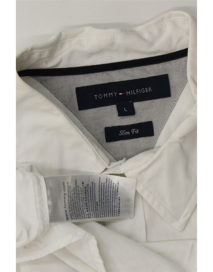 Ανδρικό πουκάμισο Tommy Hilfiger Slim Fit μεγάλο λευκό βαμβακερό