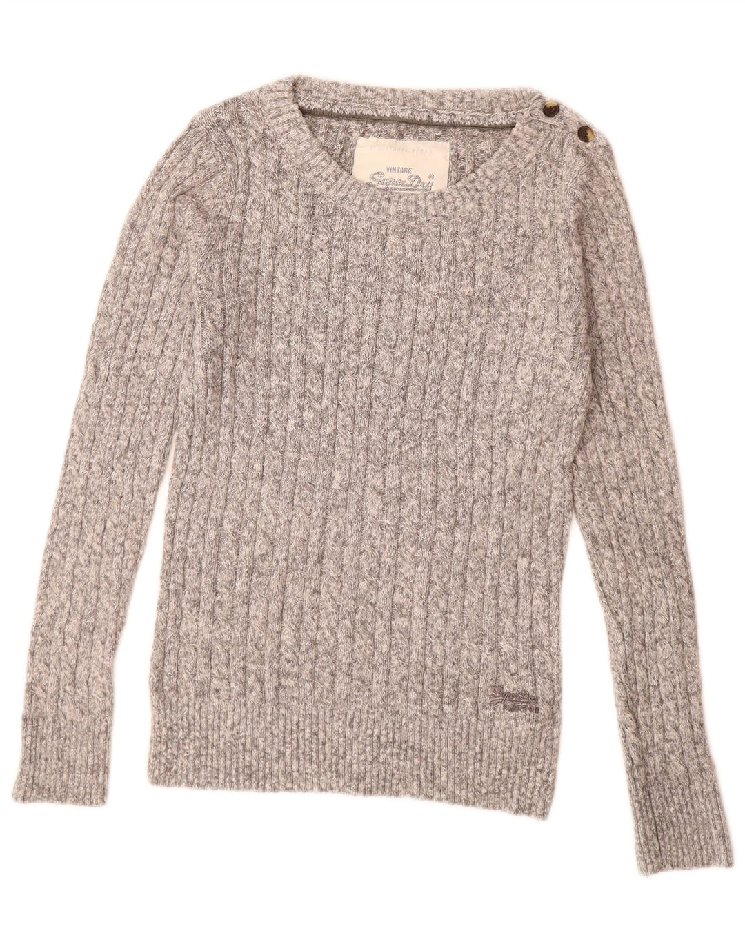 SUPERDRY Γυναικείο πουλόβερ με λαιμόκαυστο UK 14 Μεγάλο γκρι βαμβακερό