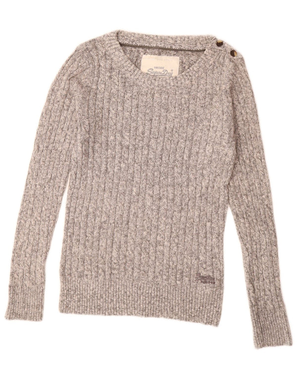 SUPERDRY Γυναικείο πουλόβερ με λαιμόκαυστο UK 14 Μεγάλο γκρι βαμβακερό