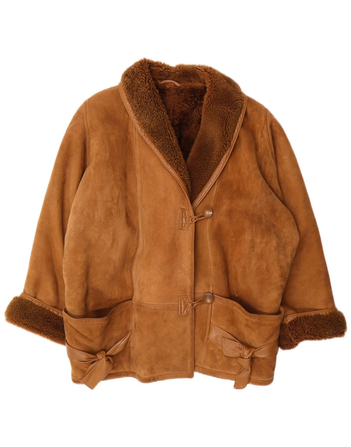 Vintage γυναικείο μανίκι 3/4 μεγάλου μεγέθους Shearling μπουφάν EU 46 XL καφέ