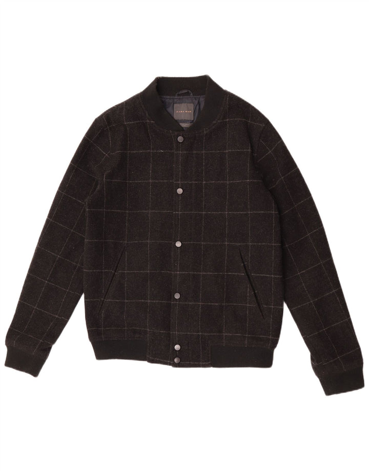 Zara Ανδρικό Bomber Jacket UK 38 Medium Black Check Wool