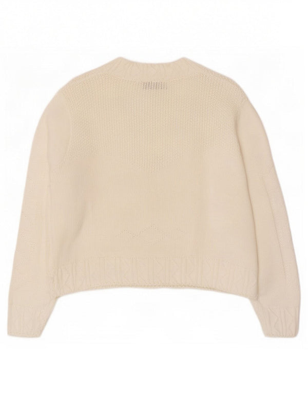 Γυναικείο πουλόβερ Benetton Crop Cardigan IT 48 XL Λευκό βαμβακερό