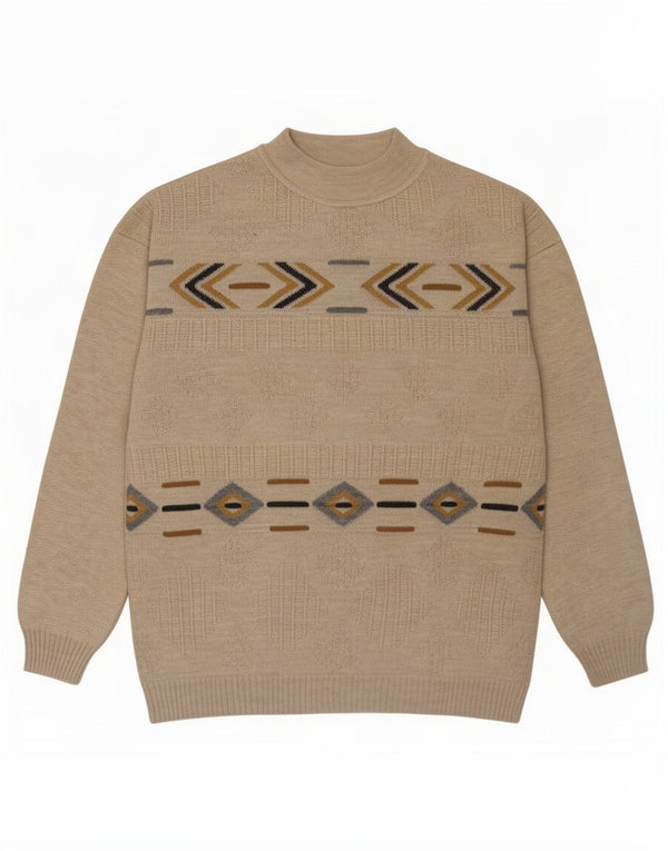 Vintage Ανδρικό πουλόβερ με λαιμόκοψη IT 54 XL Μπεζ γεωμετρικό