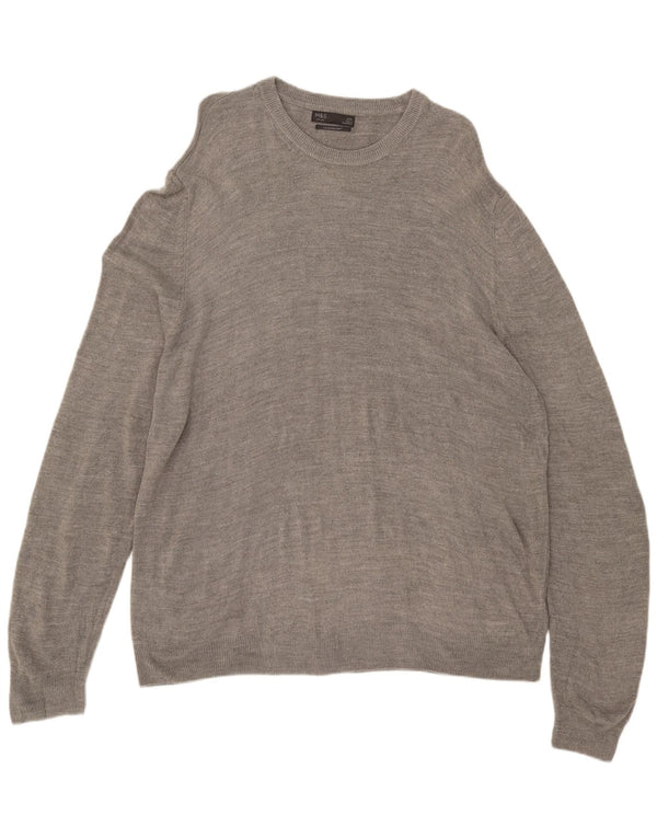 Marks & Spencer Mens Crew Neck Jumper Sweater 2XL Grey Acrylic