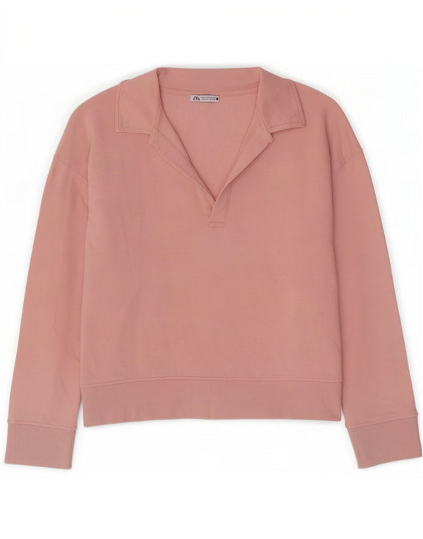 Zara Γυναικεία φούτερ Polo με λαιμόκοψη Jumper UK 16 Large Pink