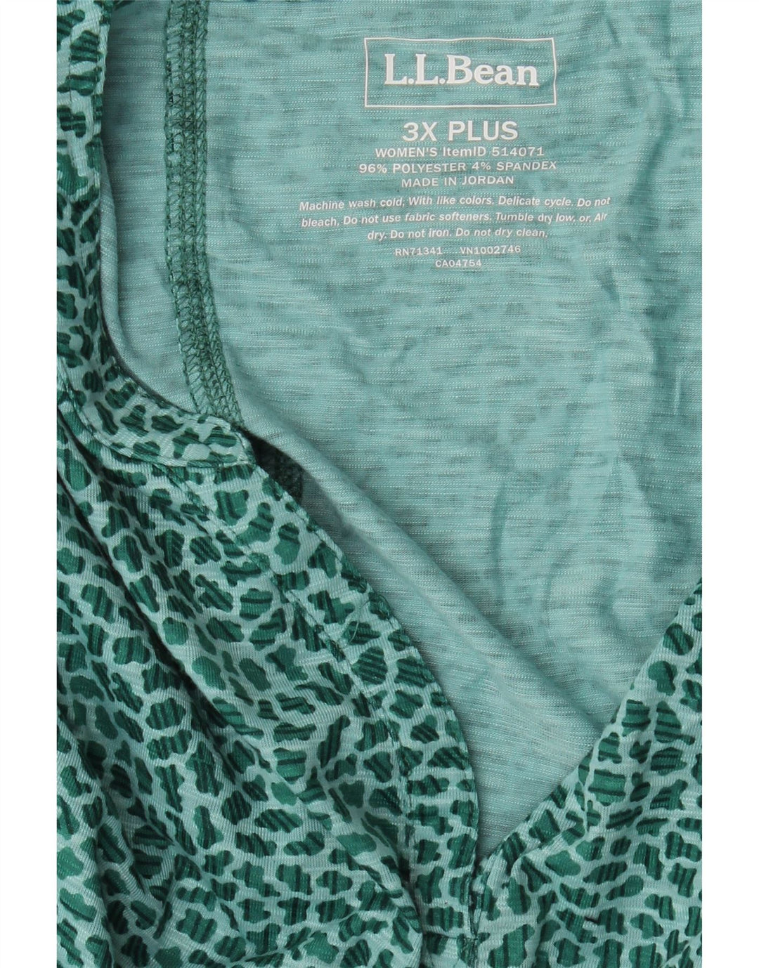 L.L.BEAN Γυναικεία μπλούζα με 3/4 μανίκια τοπ UK 22 3XL Green Animal Print