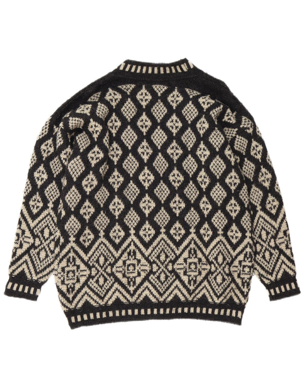 Vintage γυναικεία ζακέτα πουλόβερ UK 16 Large Black Fair Isle