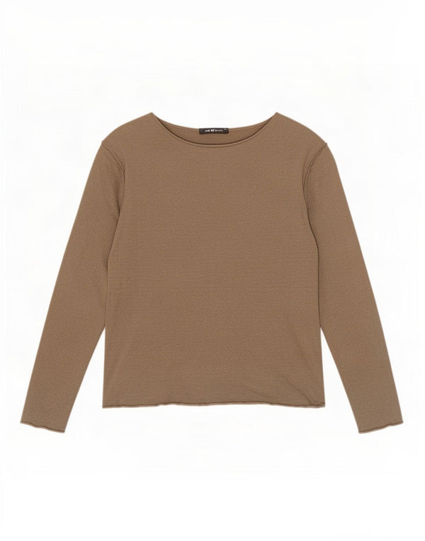 Massimo Dutti Womens Crop Top 3/4 Sleeve UK 6 XS Khaki