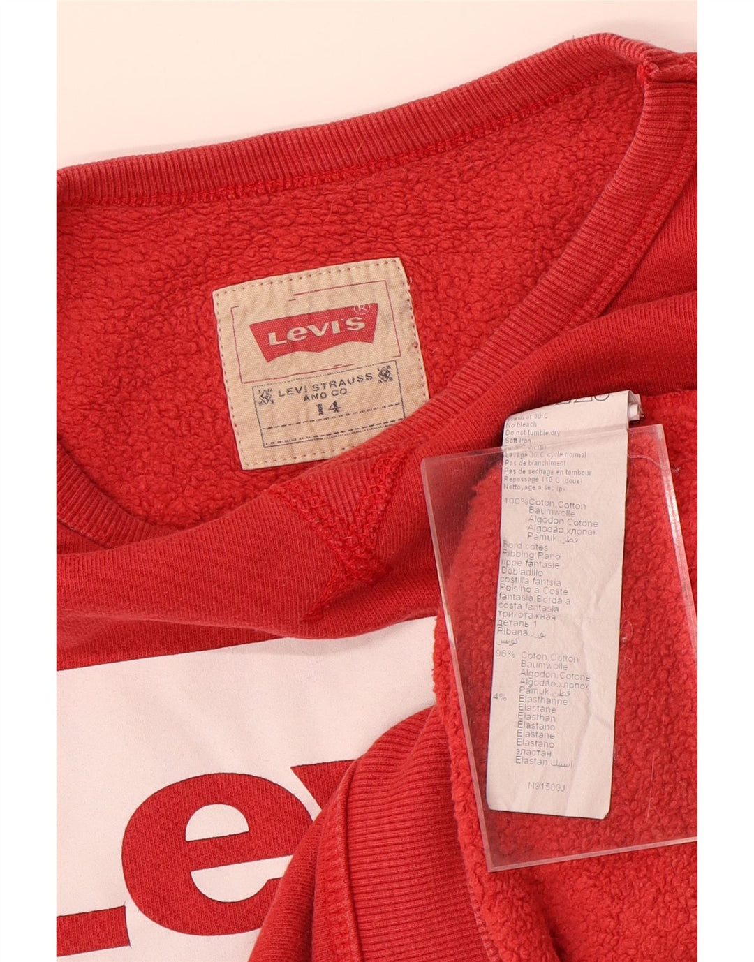 Γραφικό φούτερ LEVI'S Boys Jumper 13-14 ετών κόκκινο βαμβακερό
