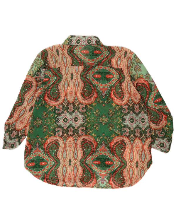 Vintage Γυναικεία See Through Μπλούζα UK 16 Large Green Paisley