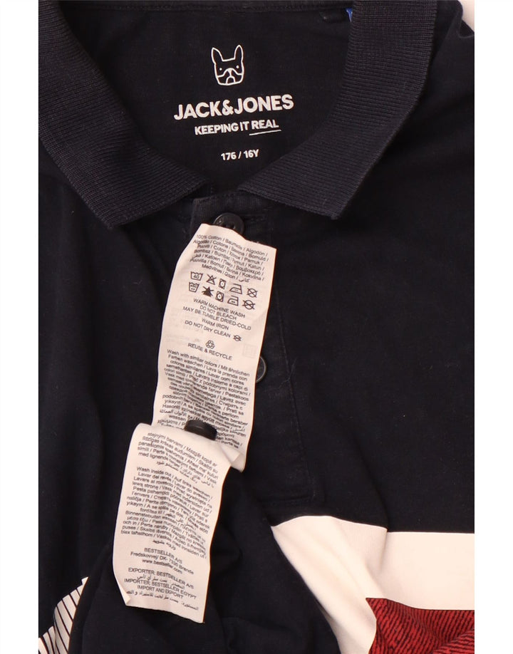 JACK & JONES αγορίστικο μπλουζάκι πόλο 15-16 ετών Navy Blue Colorblock βαμβακερό
