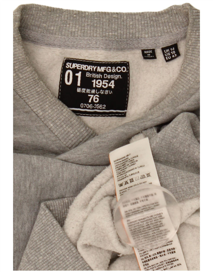 Superdry Γυναικεία γραφική μπλούζα μεγάλου μεγέθους Jumper UK 14 Μεγάλο γκρι βαμβακερό
