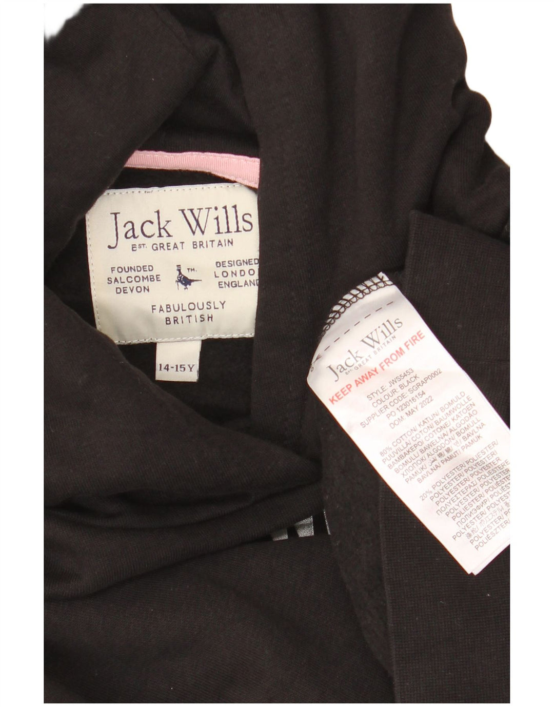 JACK WILLS Girls Oversized Crop Graphic Hoodie Jumper 14-15 ετών Μαύρο