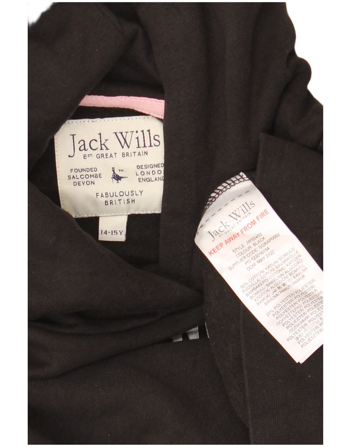 JACK WILLS Girls Oversized Crop Graphic Hoodie Jumper 14-15 ετών Μαύρο