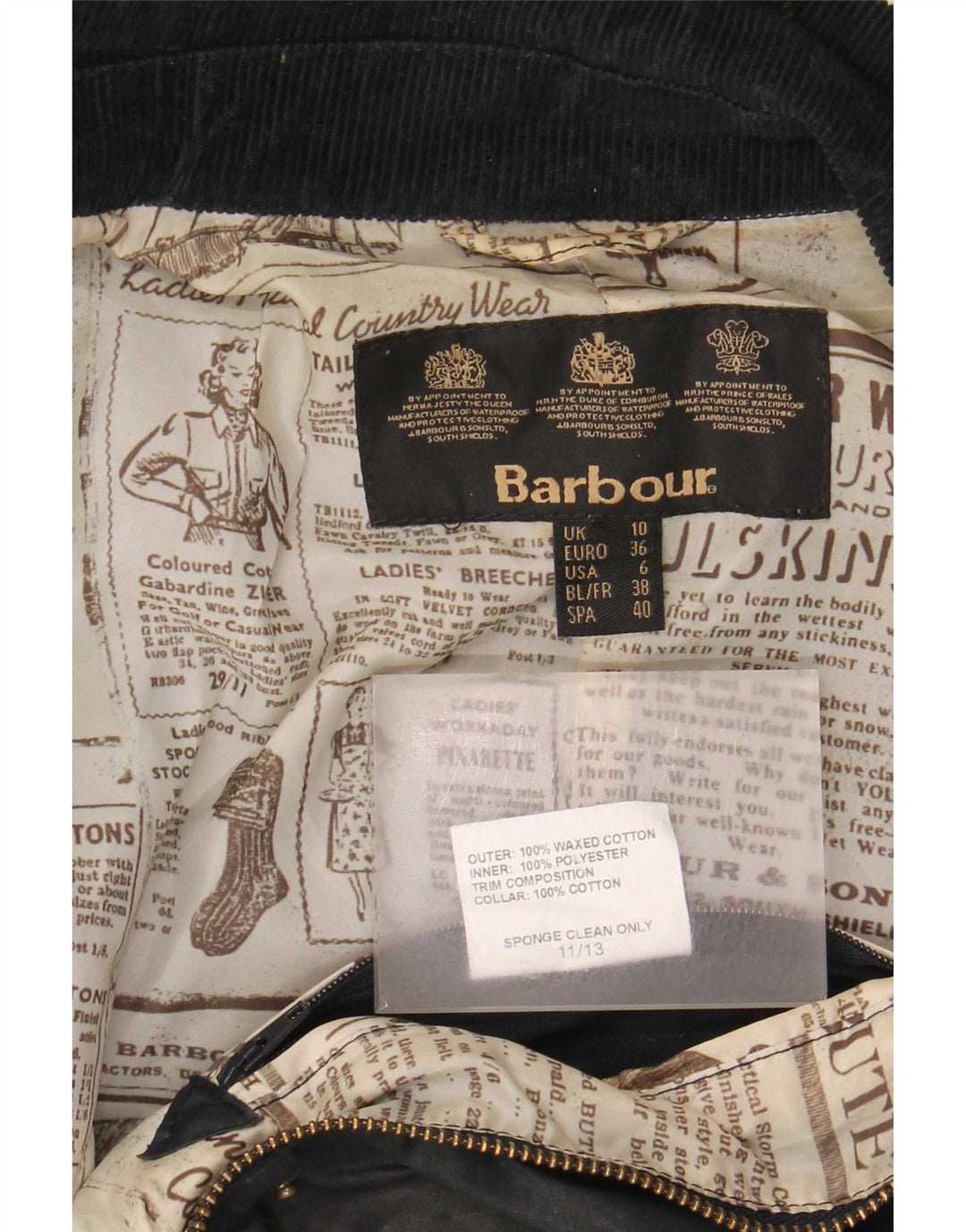Barbour Γυναικείο κερωμένο βαμβακερό μπουφάν UK 10 Small Black
