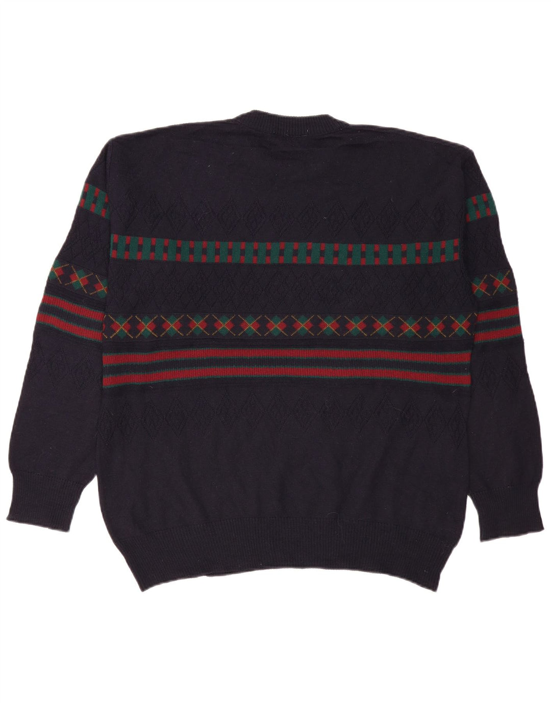 VINTAGE Ανδρικό πουλόβερ με λαιμόκοψη IT 50 Μεγάλο Navy Blue γεωμετρικό