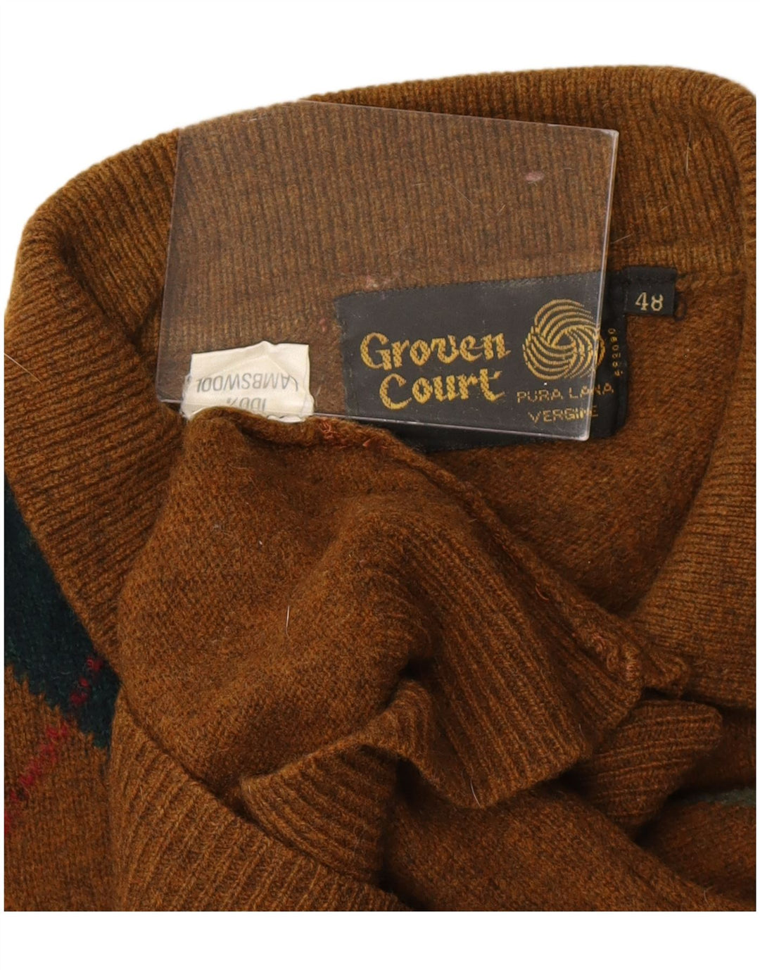 Ανδρικό πουλόβερ με λαιμόκοψη VINTAGE IT 48 Small Brown Argyle/Diamond