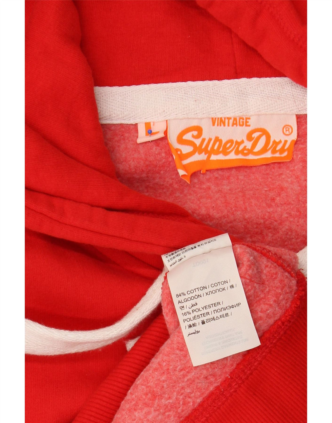 Γυναικείο γραφικό κουκούλα SUPERDRY UK 16 μεγάλο κόκκινο βαμβακερό