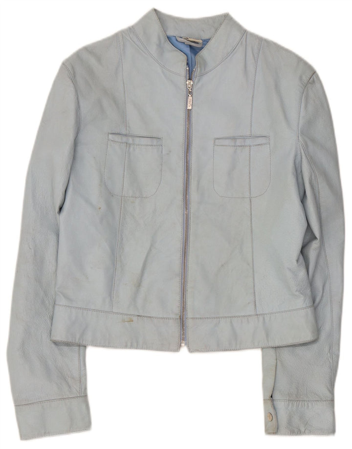 Vintage Γυναικείο Δερμάτινο Μπουφάν UK 14 Medium Blue Leather