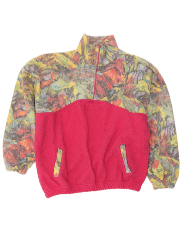 Vintage γυναικείο αφηρημένο μοτίβο fleece jumper UK 20 2XL Pink Colourblock