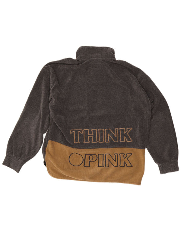 Think Pink Mens Graphic Zip Fleece Jumper Medium Grey Colourblock