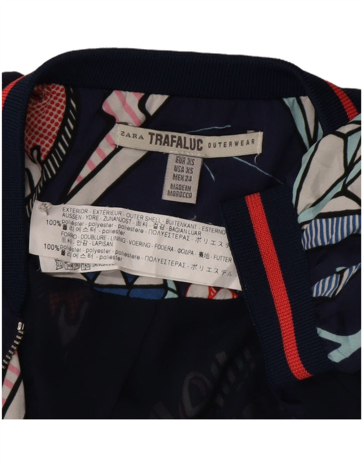 Zara Γυναικείο Abstract Pattern Loose Fit Bomber Jacket UK 6 XS Navy Blue