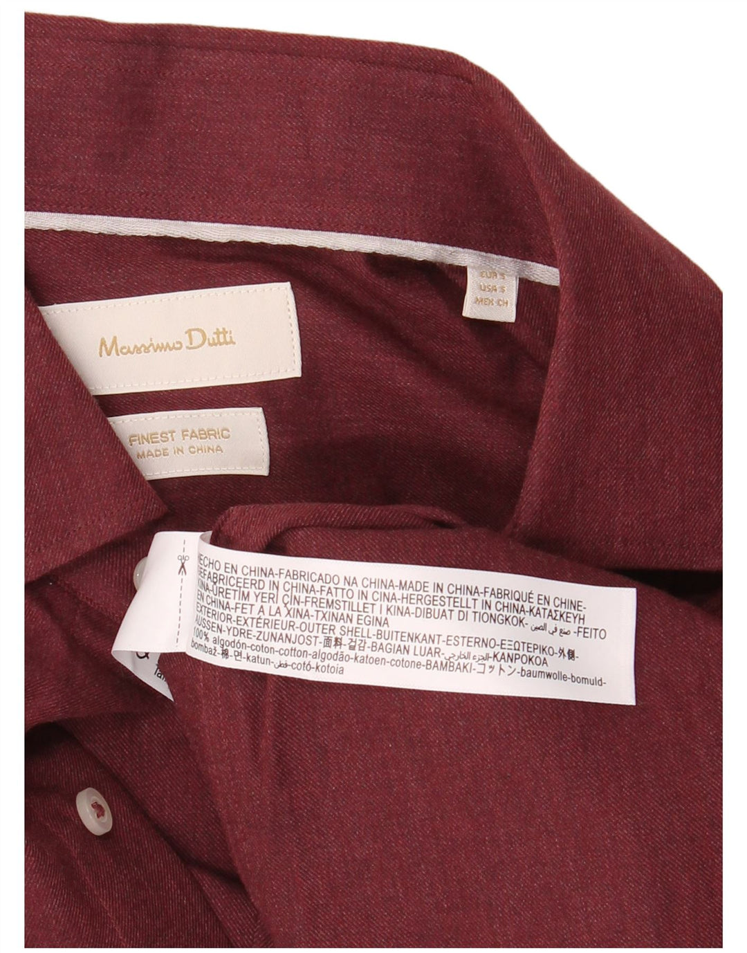 Ανδρικό πουκάμισο Massimo Dutti Μικρό βαμβακερό μπορντό