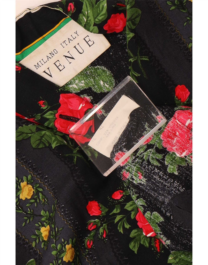Avenue Γυναικείο 3/4 μανίκι πουκάμισο Oversized Μπλούζα IT 42 Μεσαίο Μαύρο Floral