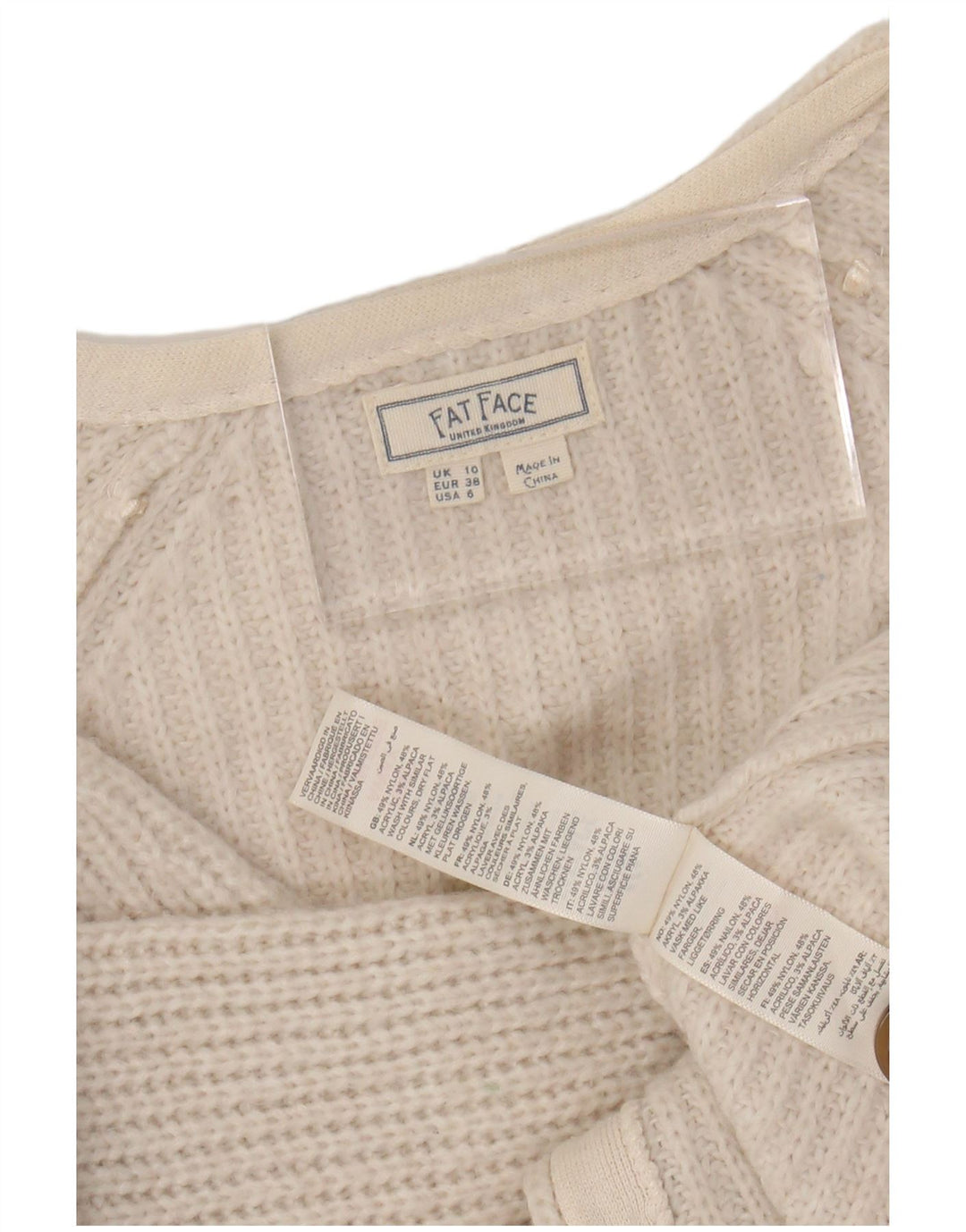 FAT FACE Γυναικείο πουλόβερ ζακέτα μεγάλου μεγέθους Crop UK 10 Small White Nylon