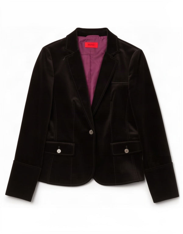 Hugo Boss Womens 1 Button Velvet Blazer Jacket UK 10 Small Black
