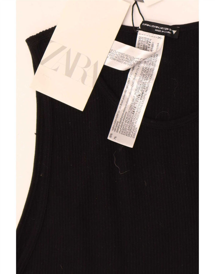 Zara Womens Crop Top UK 12 Medium Black Nylon