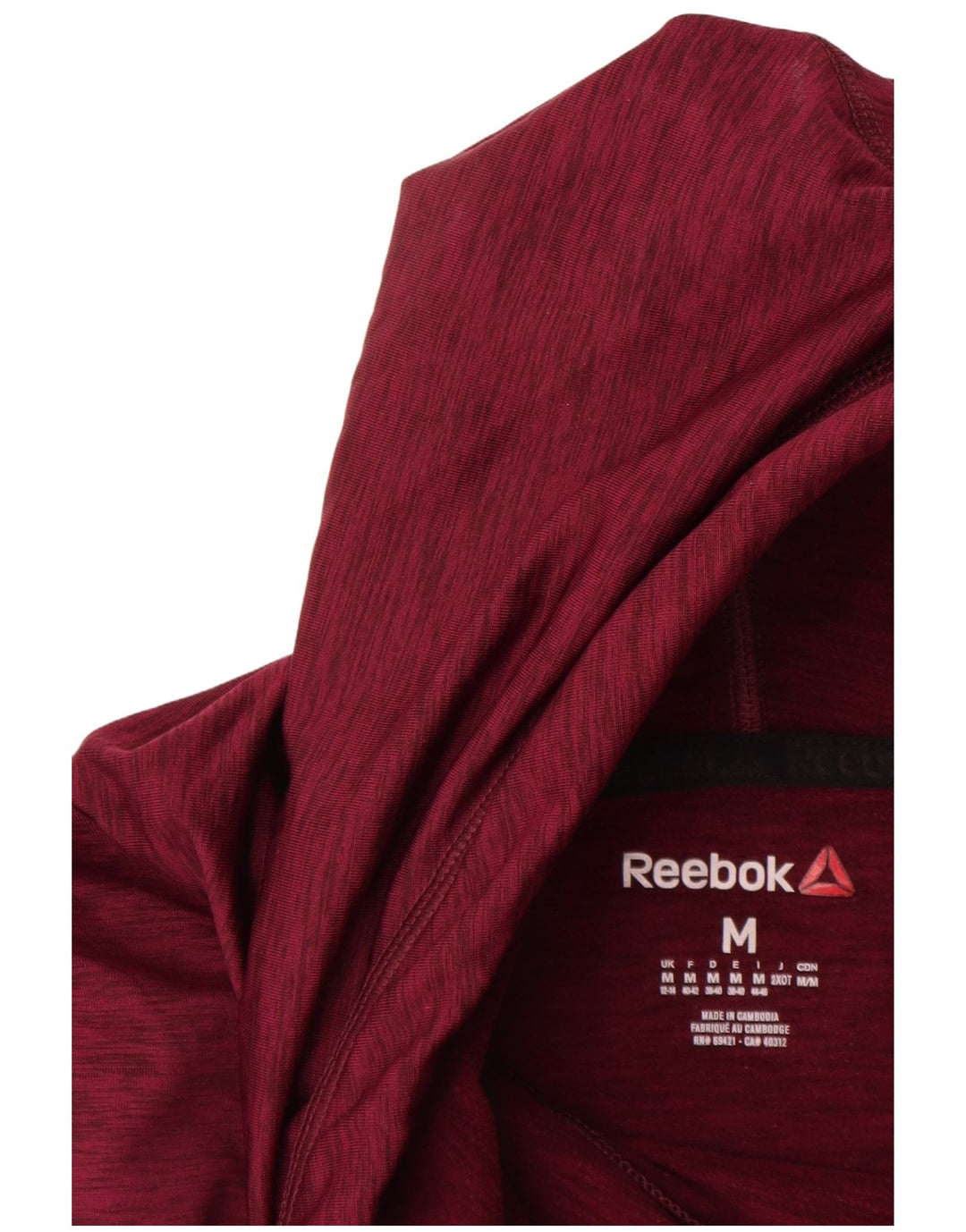 REEBOK Γυναικείο φούτερ με κουκούλα UK 12/14 Medium Maroon Flecked Polyester