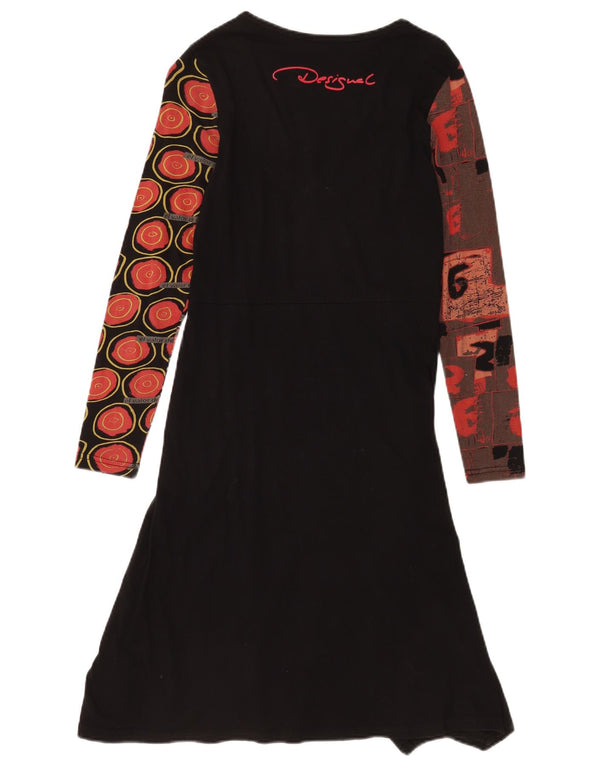 Γυναικείο Desigual Graphic A-Line φόρεμα UK 12 Medium Black Colourblock