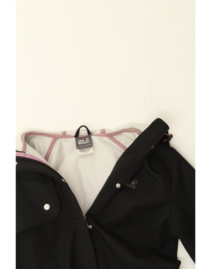 JACK WOLFSKIN Womens Hooded Windbreaker Coat UK 12/14 Medium Black Vintage Jack Wolfskin and Second-Hand Jack Wolfskin from Messina Hembry 