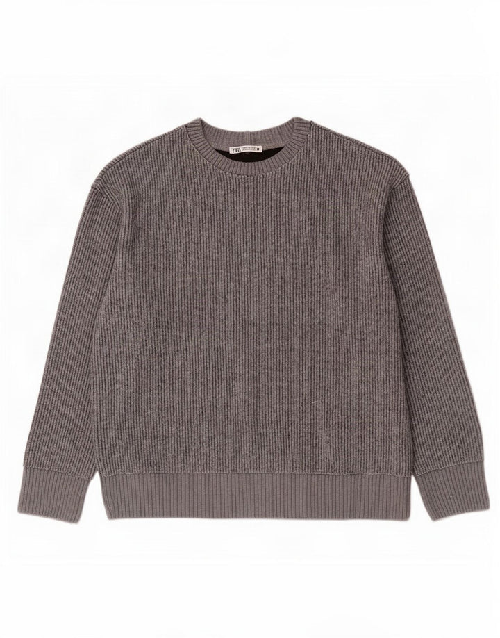 Zara Γυναικείο πουλόβερ με λαιμόκοψη UK 14 Medium Grey Polyester