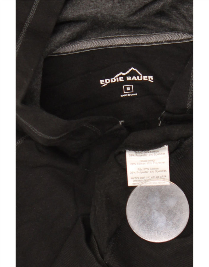 EDDIE BAUER Womens Zip Hoodie Sweater UK 14 Medium Black Cotton