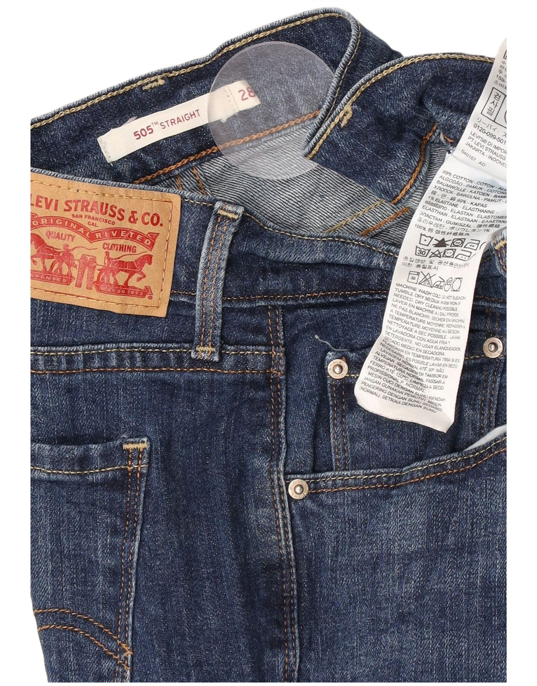 Levi's Womens 505 Straight Jeans W28 L32 Blue Cotton