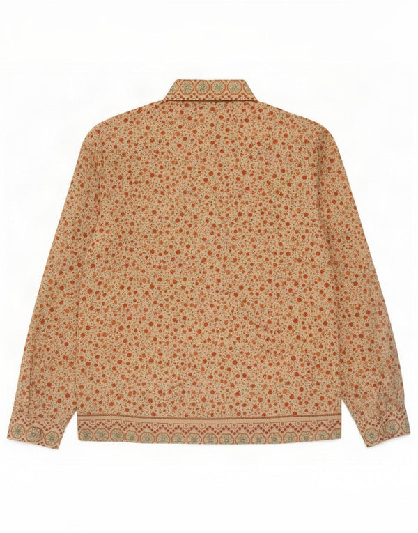Vintage γυναικείο πουκάμισο μπλούζα UK 14 Medium Beige Floral Polyester